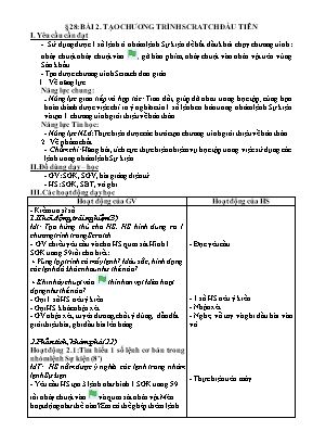 Giáo án Tin học Lớp 4 (Cánh diều) - Bài 2: Tạo chương trình scratch đầu tiên (Tiết 28)