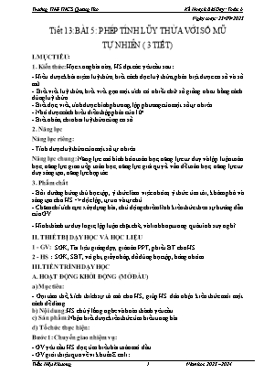Giáo án Toán Lớp 6 - Tuần 4 - Năm học 2023-2024 - Trần Hậu Khương
