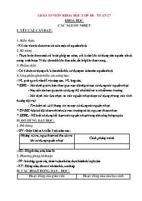 Kế hoạch bài dạy Khoa học 4 - Tuần 27