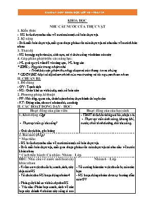 Kế hoạch bài dạy Khoa học + Lịch sử 4 - Tuần 29 - Năm học 2022-2023
